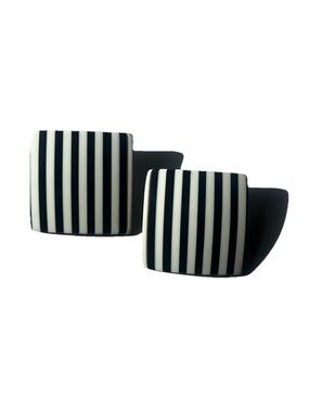 Vintage Square Acrylic Black and White Striped Jumbo 1 Inch Stud Earrings